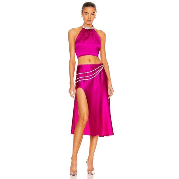 Nue Studio Laetitia Skirt in Fuchsia Pink Small New Womens Satin Midi - Picture 2 of 13